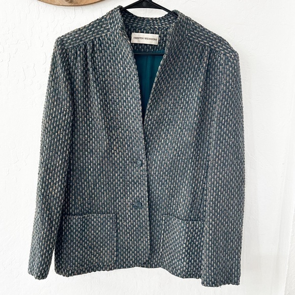 chester weinberg Jackets & Blazers - Vintage Chester Weinberg Green Multicolor Woven Stitch Double Breasted Blazer